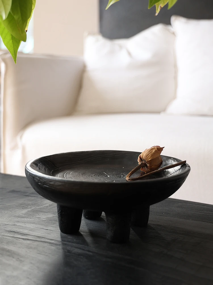 وابي سانسي أطباق فاكهه زخرفة صينية الرجعية الراتنج الأسود الخشب المتفحمة غرفة المعيشة الصينية سطح المكتب الديكور #5