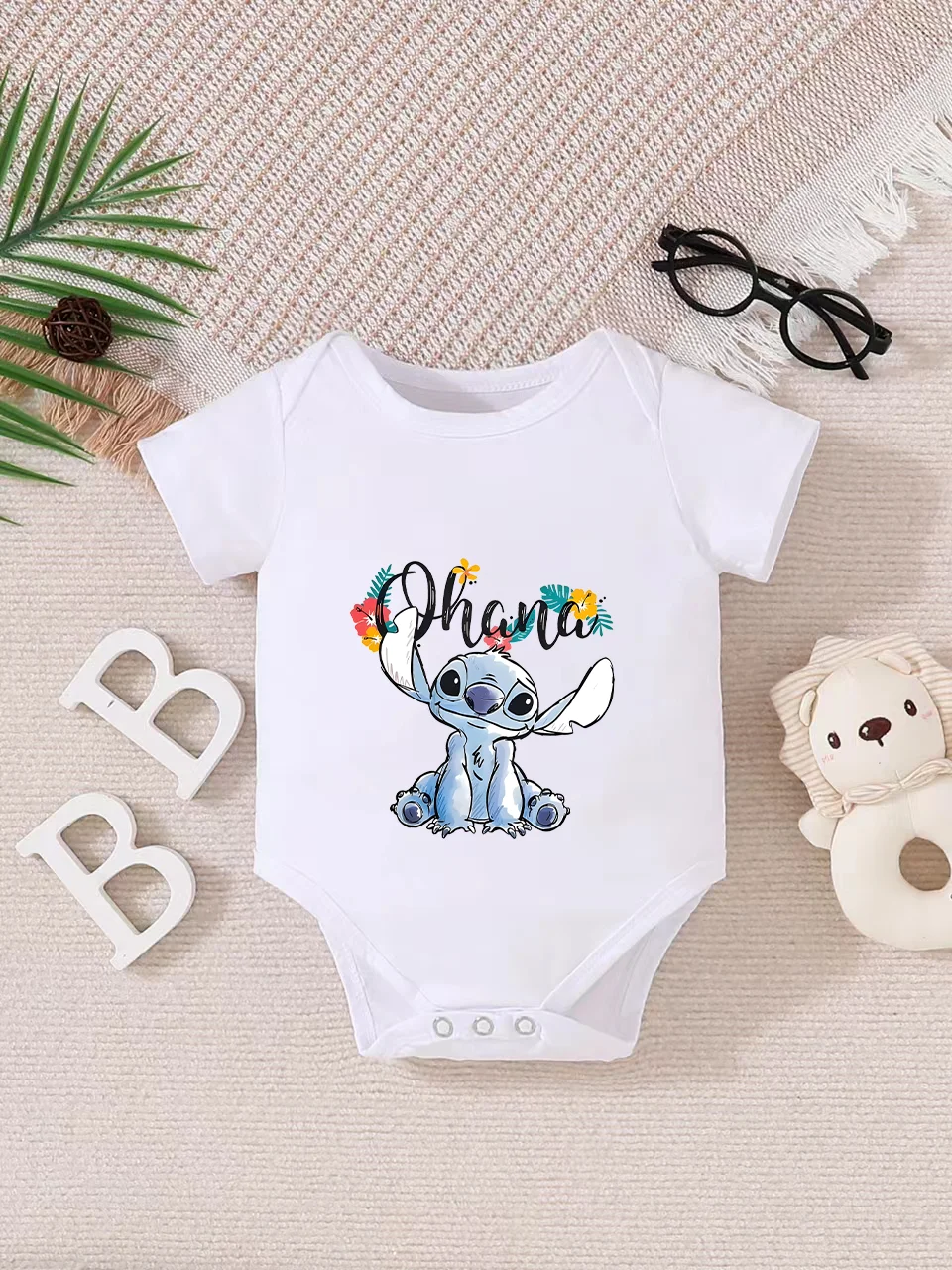 

【Официально лицензировано】 Детский трикотажный комбинезон-слип Disney «Стич Охана» с цветочным принтом