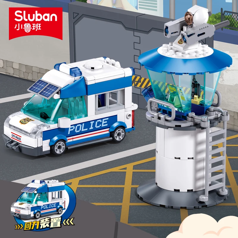 Sluban City Police Building Blocks Toy Set Police Vehicles Car Motorcycles Helicopters Mini Action Figures Kit Gifts For Kids