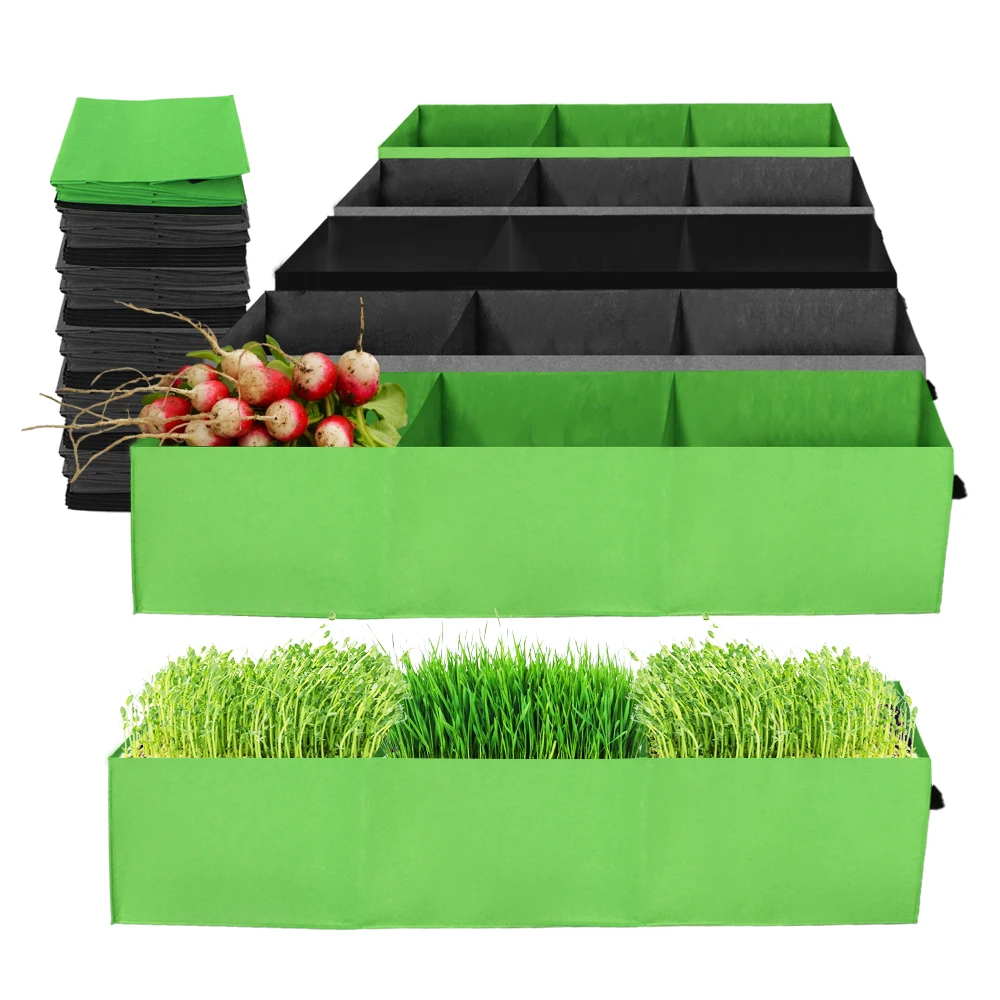 90x30x20cm Rectangle 3Grid Fabric Grow Bags Raised Garden Bed with Handle for Indoor Outdoor Flower Vegetable Potato Plants Pots