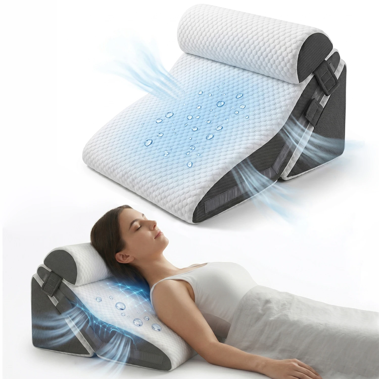 Ice Silk Orthopedic Wedge Pillow Set, 15-in-1 Adjustable Memory Foam Post Surgery Pillow,Incline Pillow for Acid Reflux/Snoring