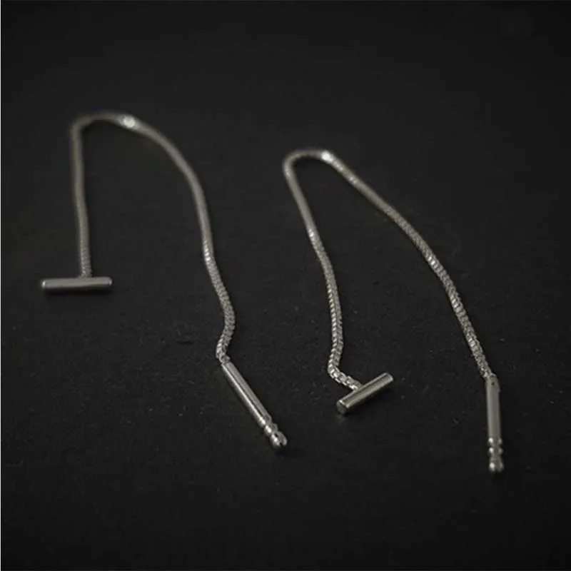 Women's Minimalist Silver Long Tassel Chain Statement Earrings