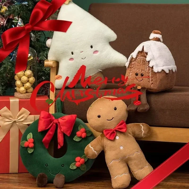 Christmas Gingerbread Pillow Plush Stuffed Doll Funny Christmas Tree Decoration Doll Cookie Cabin Stuffed Toy New Year Gift