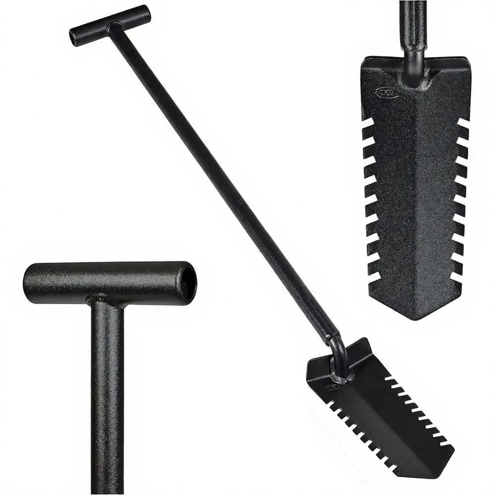 

Усиленная садовая лопата с двойной зубчатой кромкой для обнаружения металла - профессиональный инструмент для удаления корней с Т-образной рукояткой