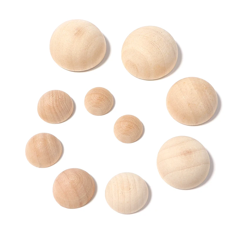 

Half Wooden Ball Beads 10-50pcs/lot Raw Natural Split Wooden Beads Flat Base Cabochon For Jewelry Making DIY Accessories