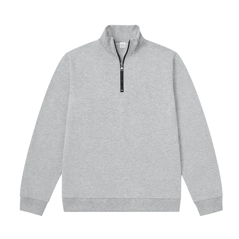 Herren-Sweatshirt mit Fleecefutter für Herbst und Winter, Stehkragen, halber Reißverschluss, langärmelig, einfarbig, warme Freizeitjacke – Detail 18