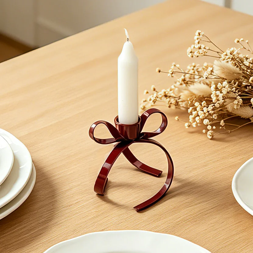 Ins-Style Schleifenknoten Metall-Kerzenhalter, Romantische Tischdekoration für Partys, Hochzeiten & Esszimmer
