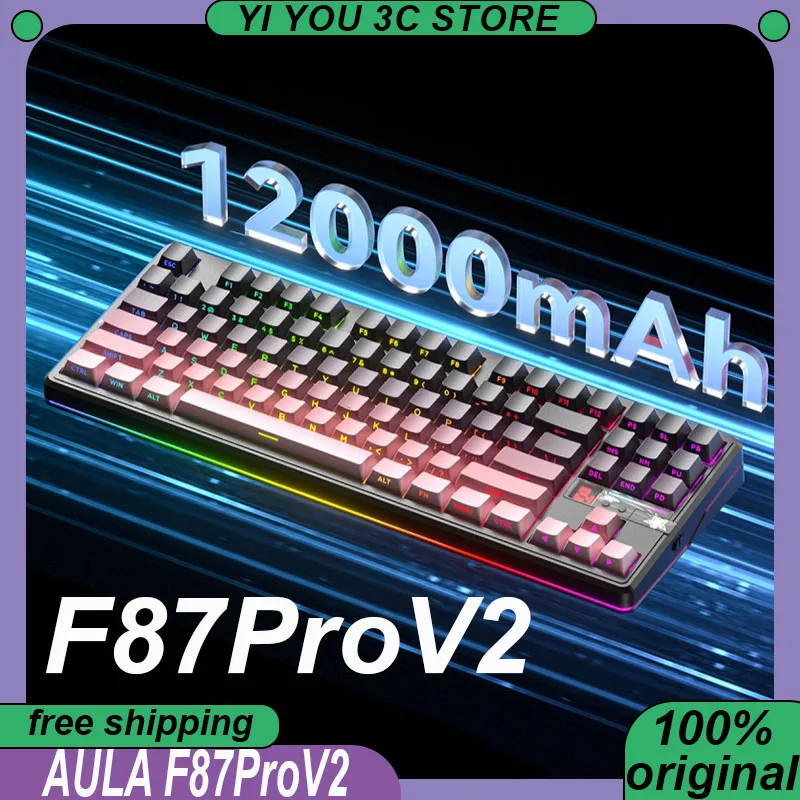 

AULA F87ProV2 Mechanical Keyboard Wireless Tri-mode 0.125ms Gasket 12000mAh PC Esports Laptop Gaming Keyboards F87Pro V2