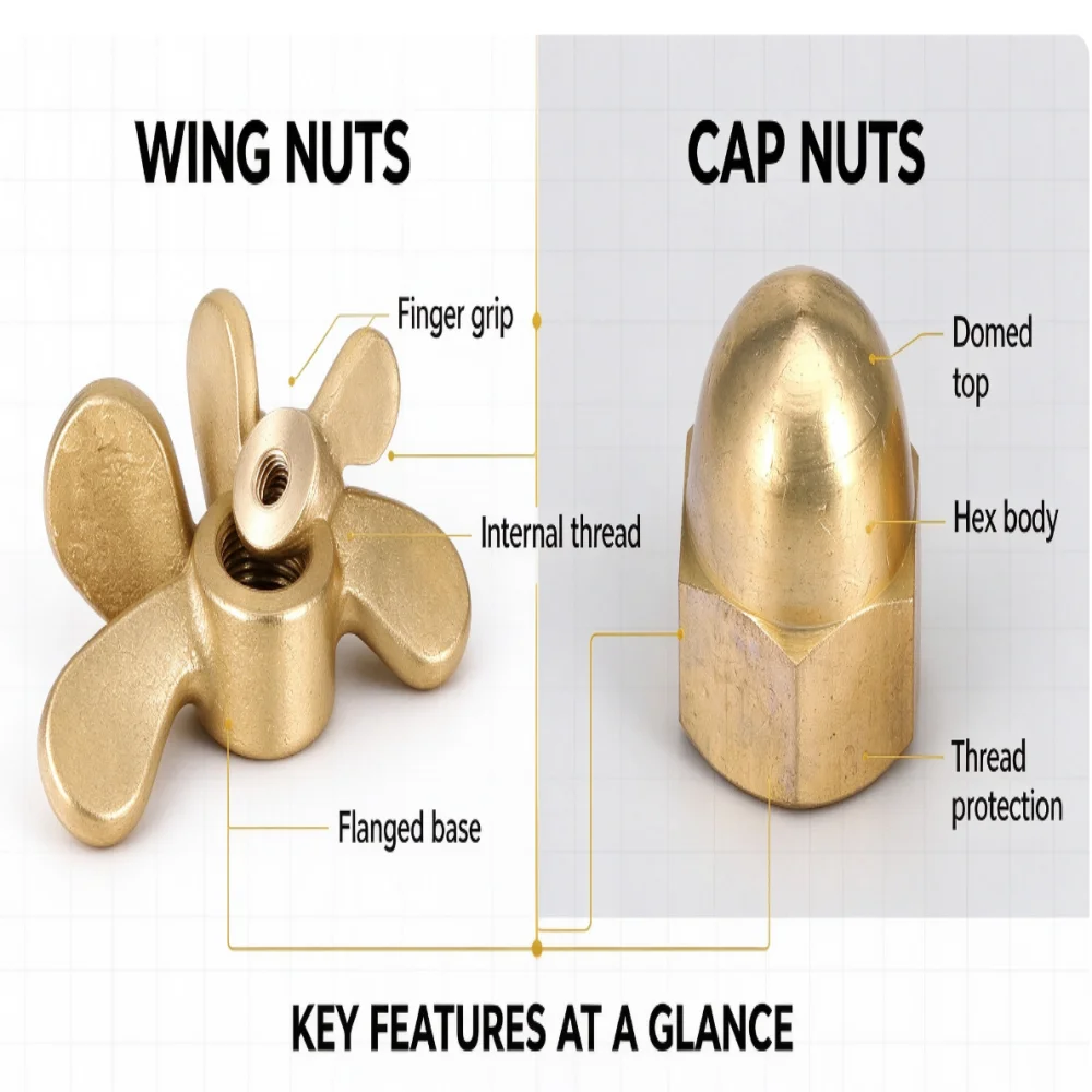 Solid Brass Wing Nuts & Brass Hex Dome Cap NutsM3-M20HandTwist Butterfly Nuts, Decorative Dome Acorn Nuts for Hardware Fastening