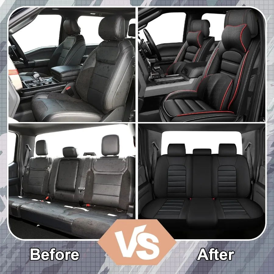 مجموعة كاملة من أغطية المقاعد الجلدية الفاخرة المكونة من 5 قطع لسيارة Ford F350 F350 2018 مع خصائص مقاومة للماء والبقع تتضمن S