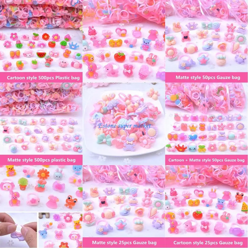 

090B Children’s Party Dress Accs Resin Rings Adjustable Rings Kiddie Girl Favor Sets