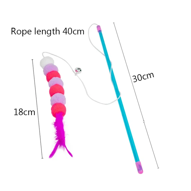 Funny Kitten Cat Teaser Interactive Toy Rod with Bell and Feather Toys for Cats Teaser Interactive Toy Rod Pet Cats Toys Stick