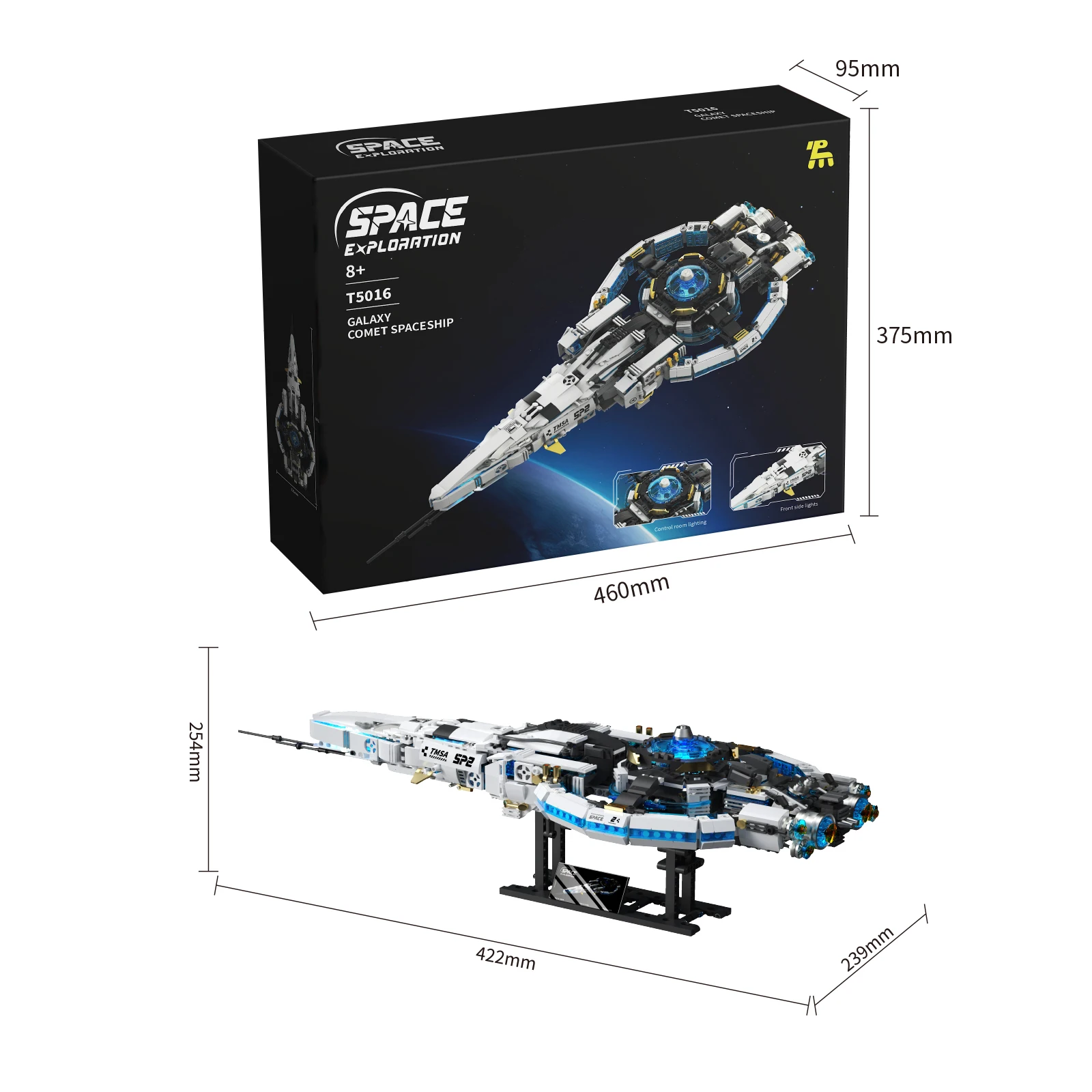 Galaxy Comet Spaceship Building Set 850PCS Sci-Fi Model Luminous Parts Metal Detailing Flexible Moving Part Adventure Toy Gifts