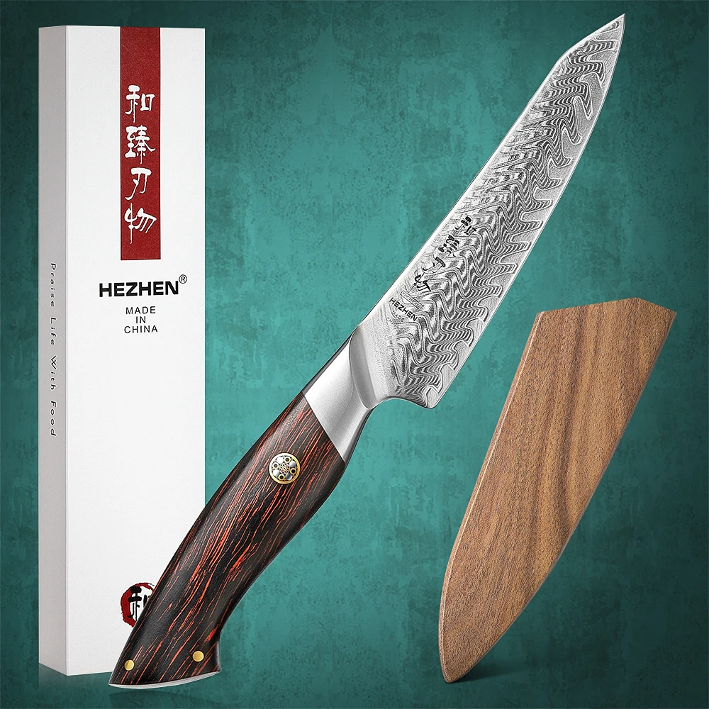 

HEZHEN 5 Inch Utility Knife 73 Layers Damascus Steel Kitchen Knife Cooking Cutlery Powder Steel Core Kitchen Tools