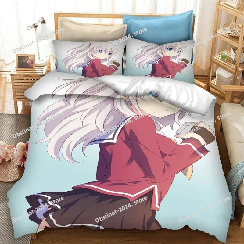 

Single-sided Anime Charlotte Bedding Set Printed Bed Set Duvet Cover Sheet Pillowcase Soft Quilt Cover Full Queen King Size