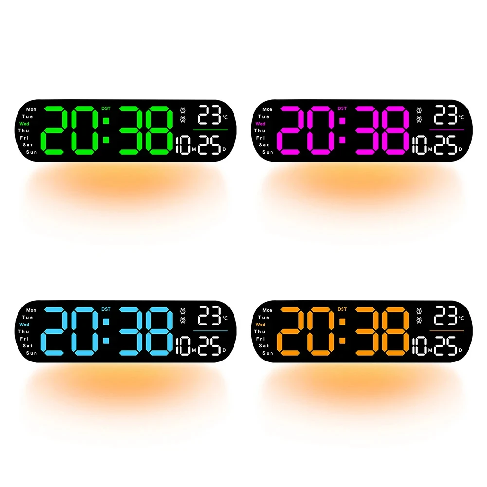 Large Screen Digital Clock With 4 Color Ambient Lights, Adjustable Brightness, Memory Function, Living Room Clock