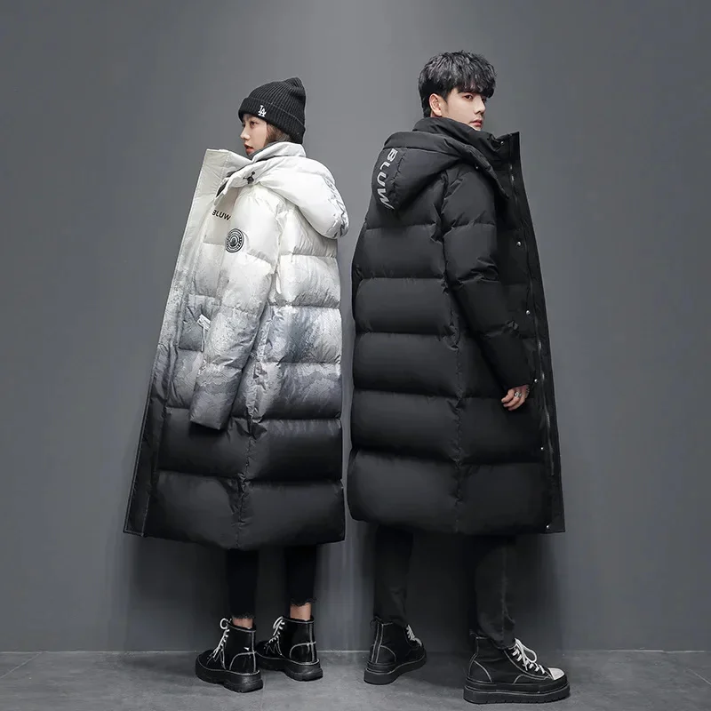 Doudoune à capuche matelassurera pour hommes et femmes, manteau long au-dessus du genou avec fermeture éclair, parkas coupe-vent pour les amoureux, W