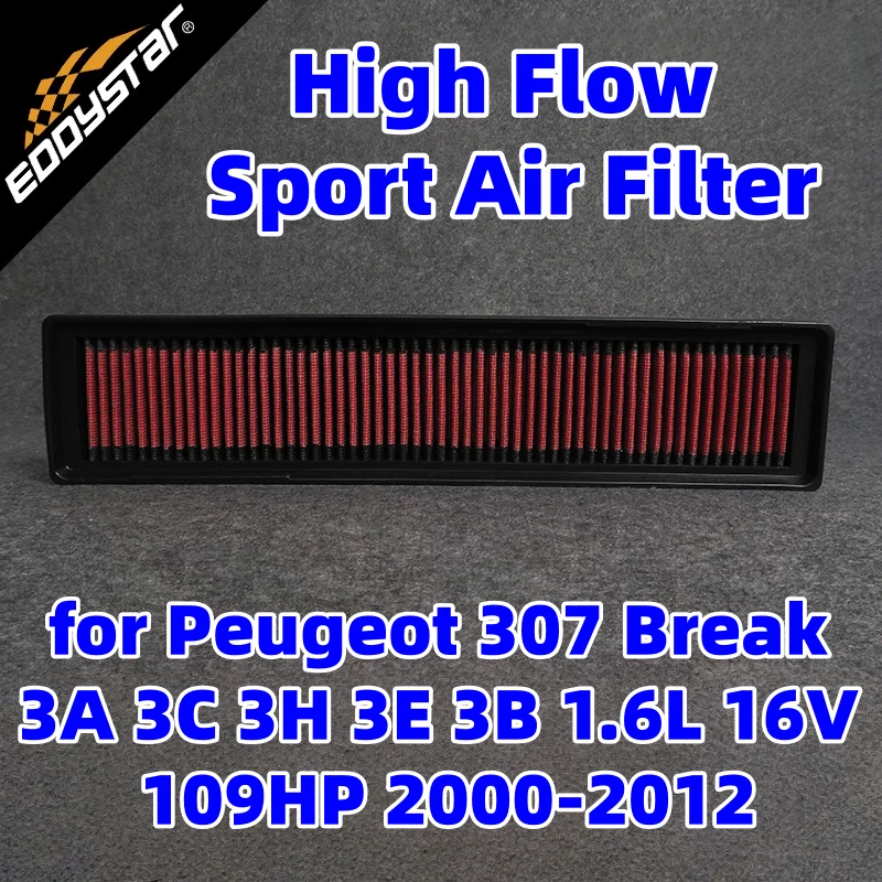 High Flow Sport Air Filter for Peugeot 307 Break 3A 3C 3H 3E 3B 1.6L 16V 109HP 2000-2012 Washable Racing Intake Filters