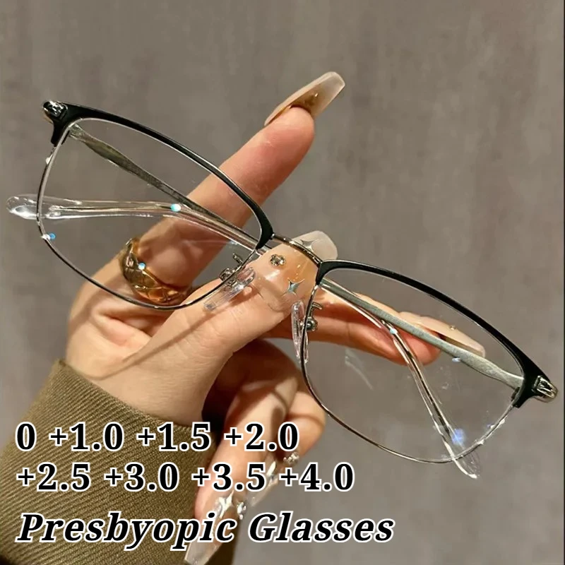 

Metal Half-Frame Anti-Blue Light Reading Glasses High-Definition Ultra-Lightweight Anti-Fatigue Presbyopia Eyewear Unisex