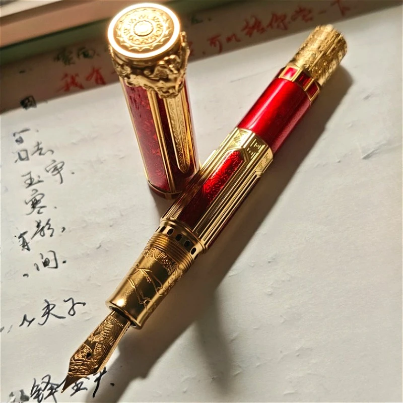 XIYUN Dynasty Series Han Pen D6 Red Steel Fountain Pen EF F 0.38 0.5 Exam Collection Note Writing School Office Basic Stationery