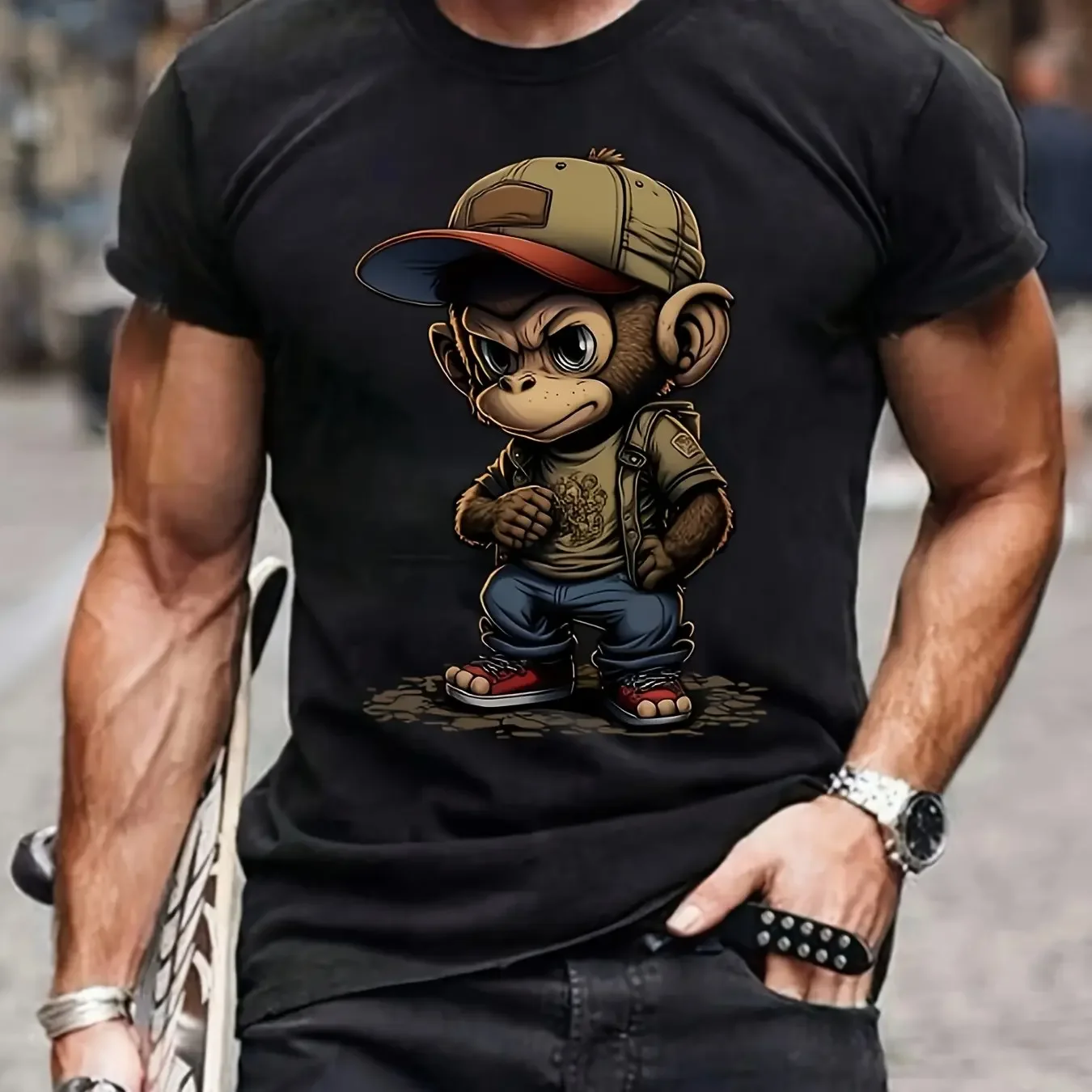 Funny Monkey Printed Men's T-shirt 3D Animal Pattern O-neck Short Sleeve Tees Leisure Fashion Breathable Unisex Pullover Clothe