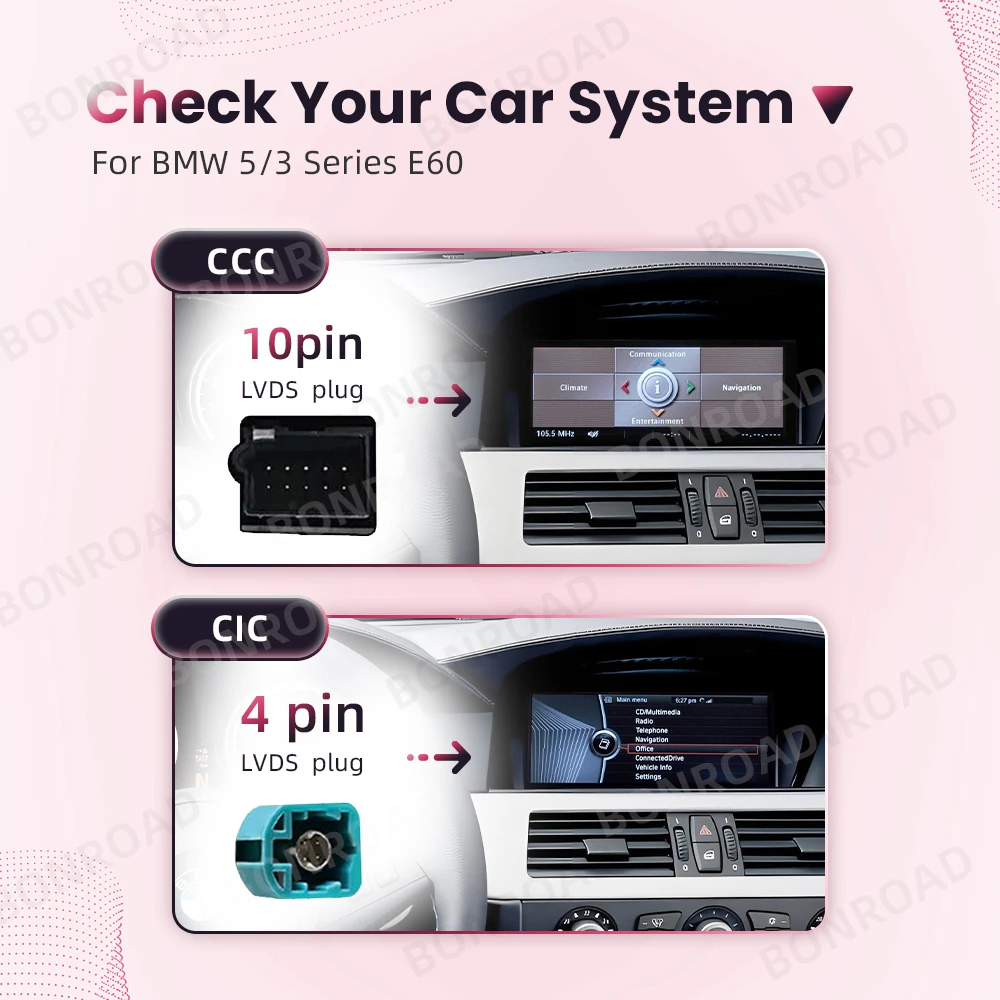 BONROAD CarPlay Screen Radio Android Auto Multimedia Player For BMW 5/3 Serie E60/E61/E62/E63/E90/E91/E92/E93/M3 CCC Mask CIC with Mirrorlink GSP Naviagtion Reverse Function