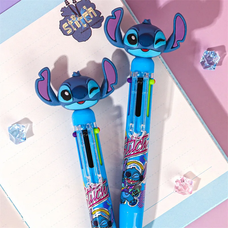 4/24pcs Disney Lilo and Stitch six-color ballpoint pen cartoon funny student key mark marker color press accounting pen gift