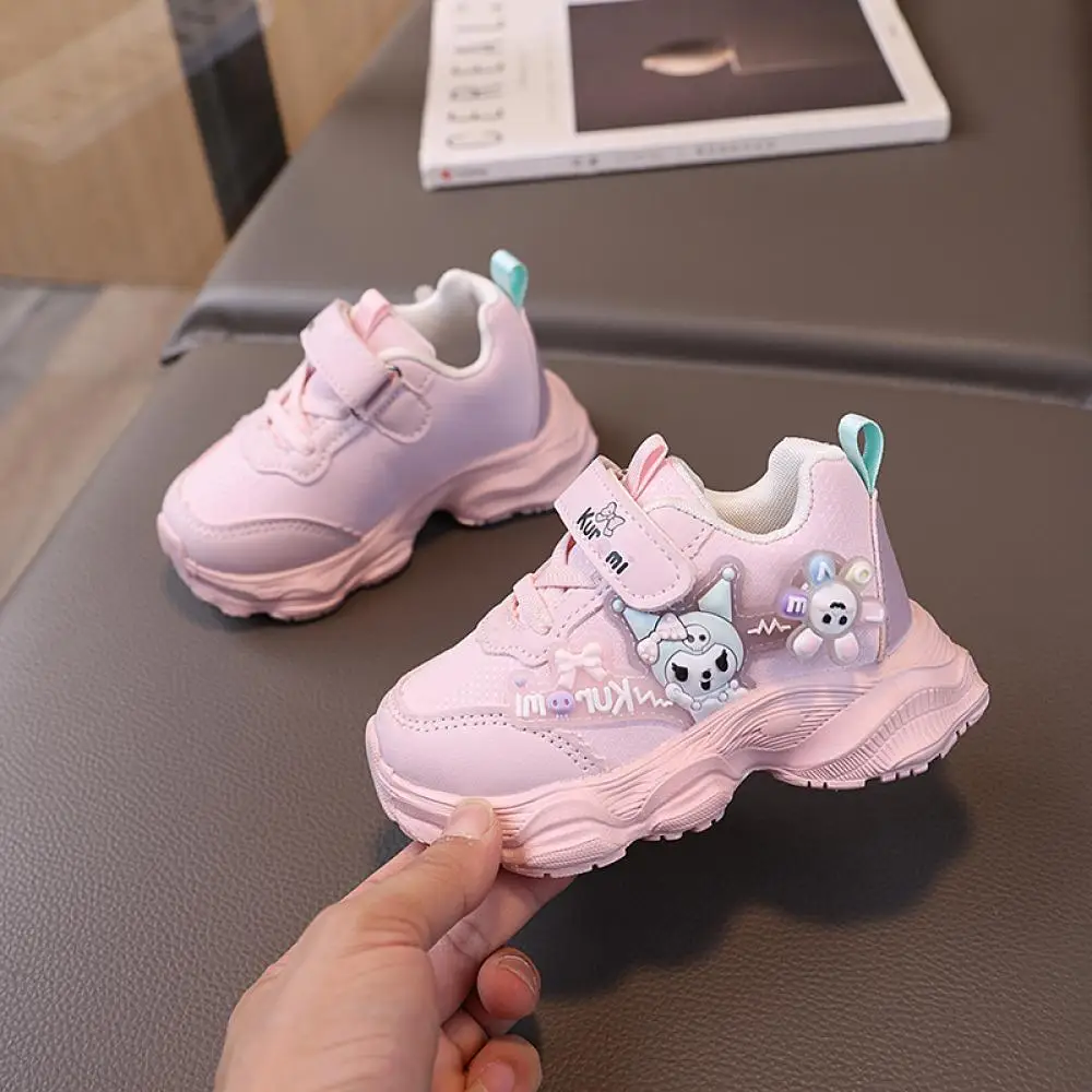 Kuromi Kids Girls Sneakers Sanrio Cute Cartoon Childre Leather Water Proof Soft Bottom Casual Shoes Princess Running Sport Shoes