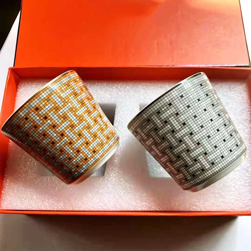 2pcs High Quality Gold Bone China Coffee Mug Afternoon Tea Cup Ceramic Coffee Mug Gift Box Mosaic Water Cup Breakfast Milk Cup