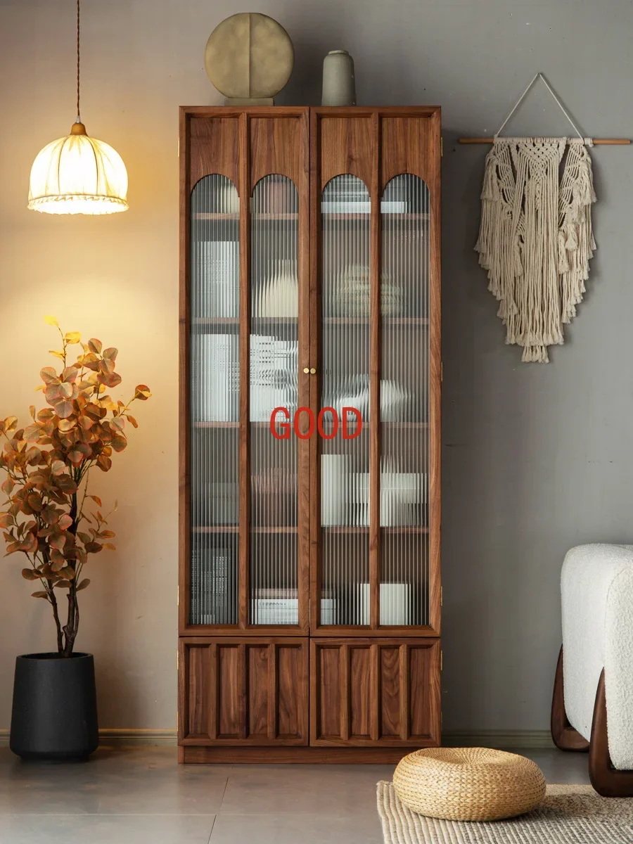 wood bookcase retro simple modern bookshelf Japanese study glass display cabinet storage cabinet
