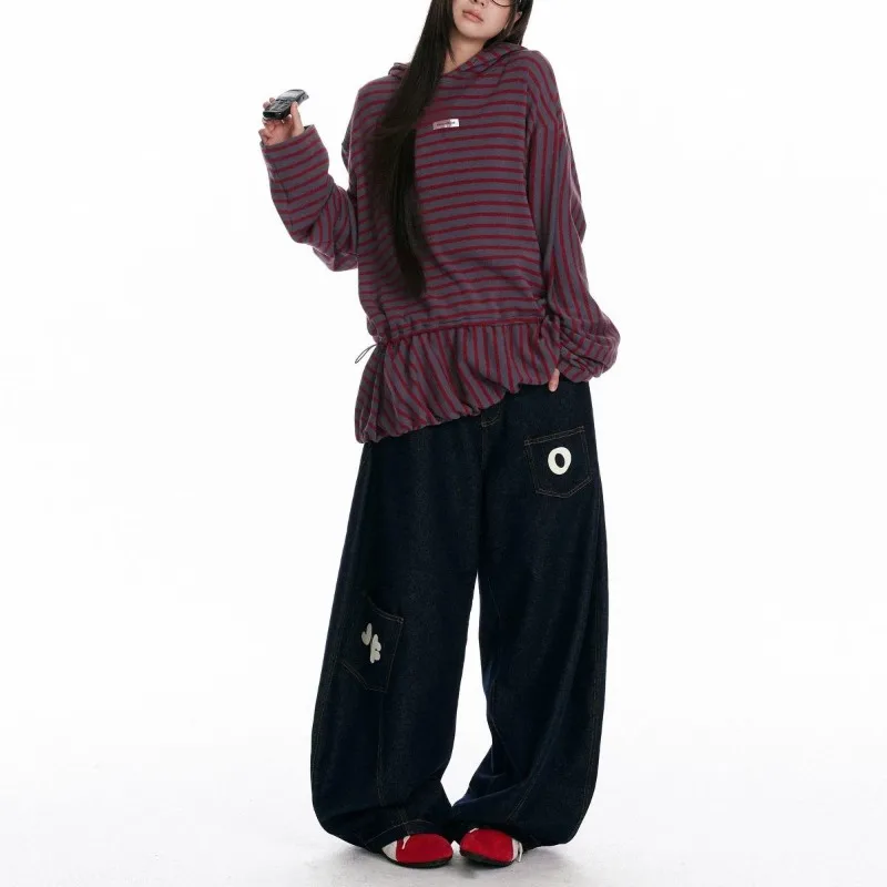 Long-sleeved Pullover Fashion Casual Loose Striped Contrasting Color Hooded Loose Sweatshirt Women's Autumn and Winter Tops