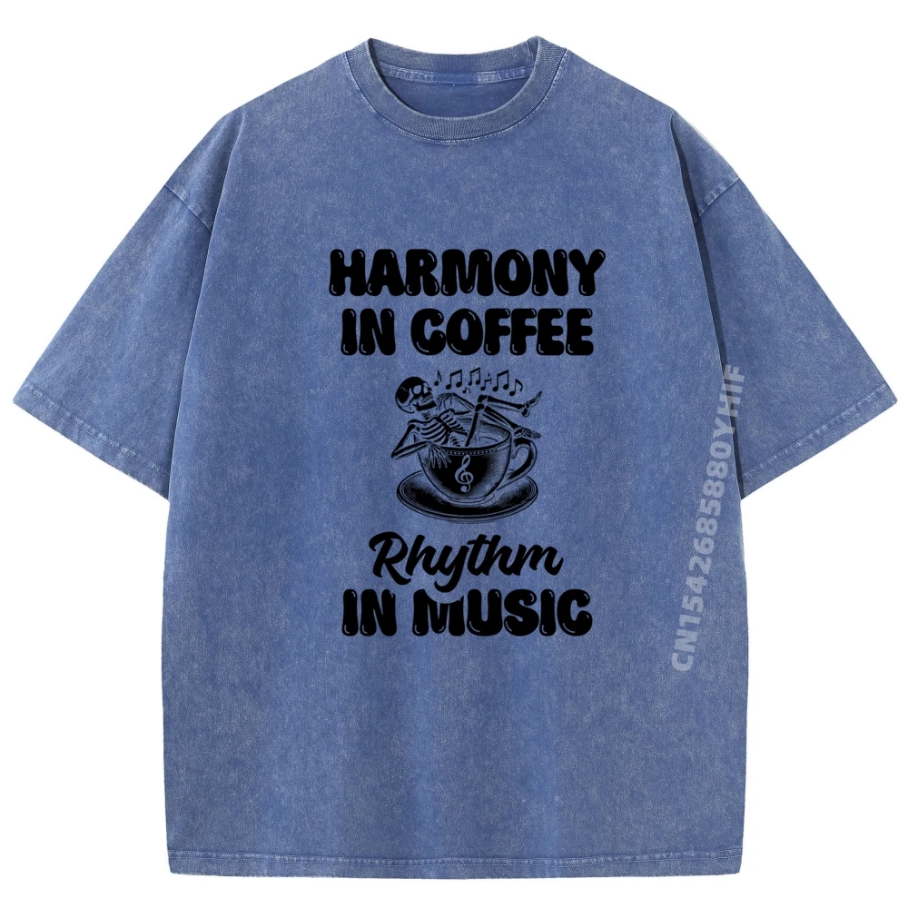 

Мужская футболка «Гармония в кофейном ритме» Классическая футболка с рисунком Мужская винтажная стираная футболка