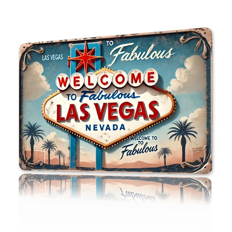 „Las Vegas“-Wandkunstschild im Retro-Stil – einzigartiges, einfach zu hängendes Dekor für Schlafzimmer, Küche, Esszimmer, Bar – langlebiges Eisen, für Zuhause