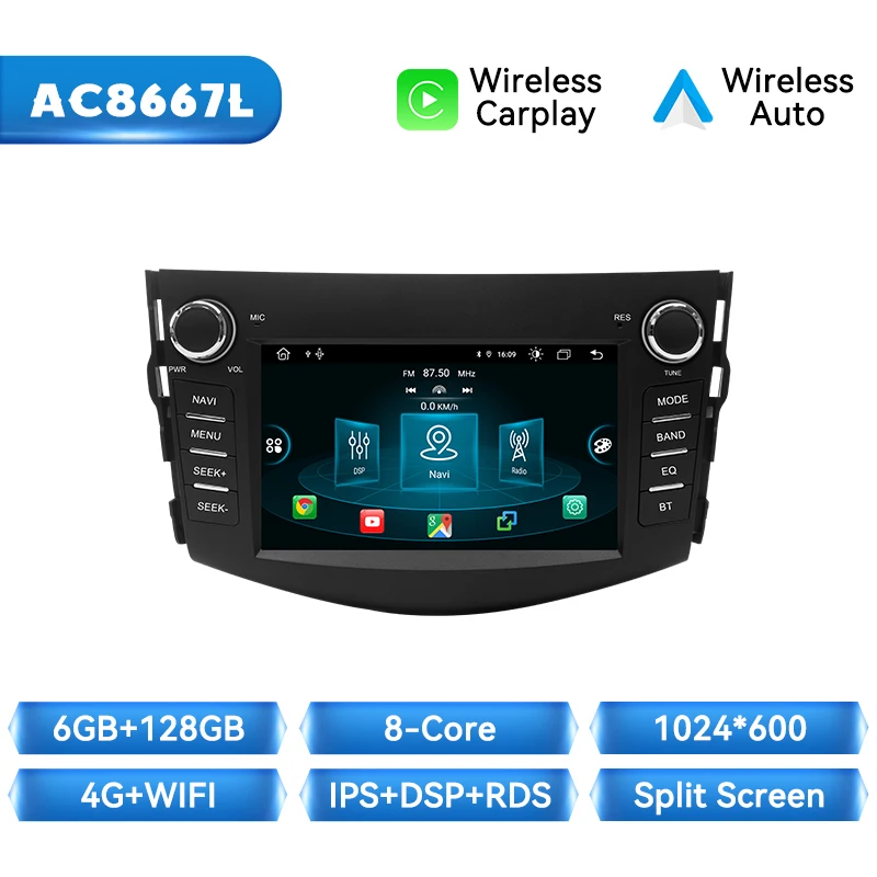 AI Voice Draadloze Carplay Autoradio Speler Voor RAV4 2006 2007 2008 2009 2010 2011 2012 Android 14 multimedia Autoradio Stereo