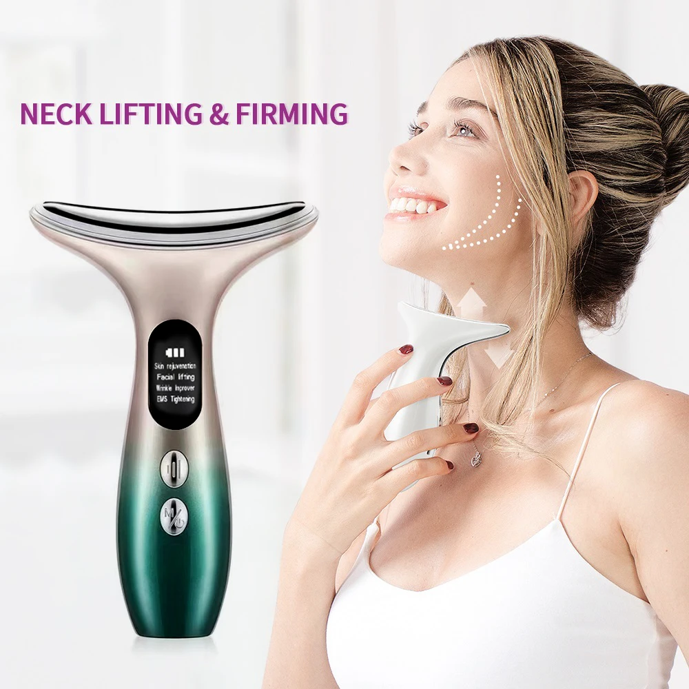 Collo Viso Lifting Massaggiatore Viso V Linea Mento Sollevamento Doppio Mento Rimozione Anti Rughe del Collo 3 Colori LED Dispositivo di Bellezza Del Collo Del Viso