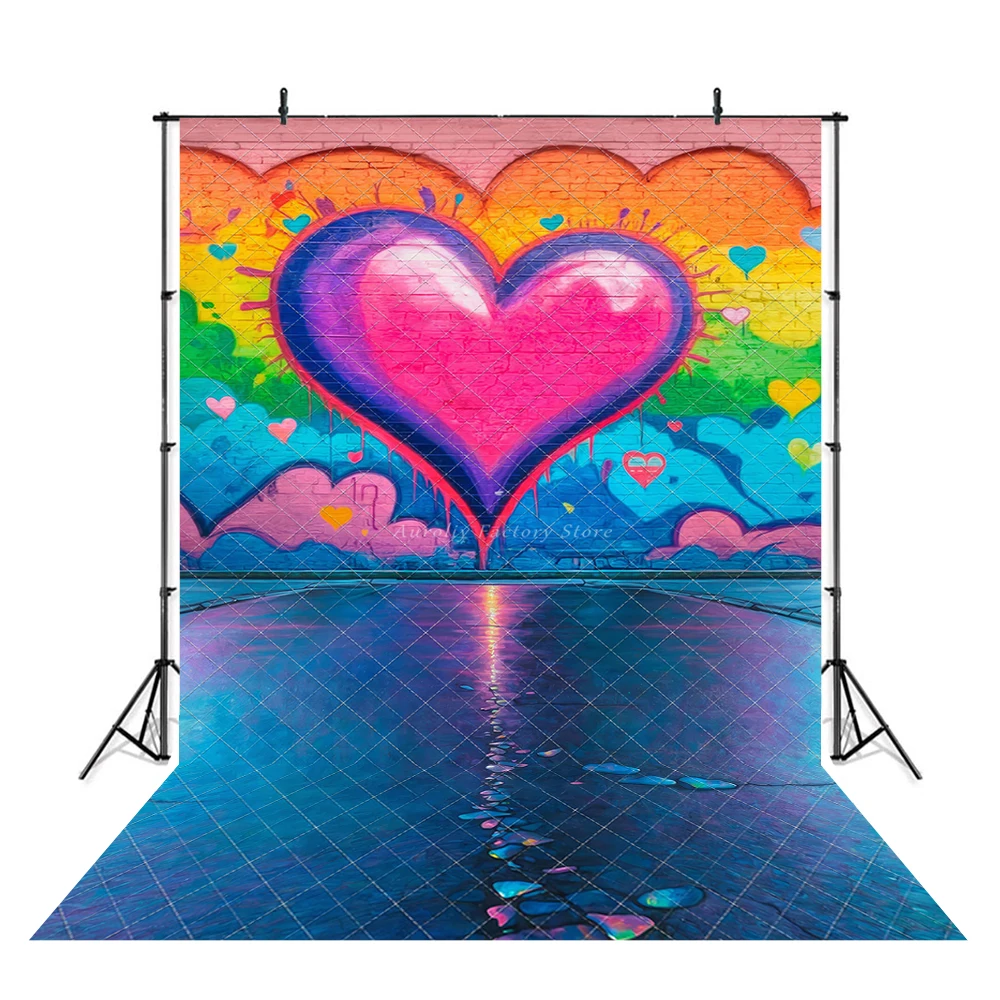 

День святого Валентина нарисованное сердце стены фоны ребенок любовник портрет фотосессия цвет кирпичная стена фон детская фотобудка