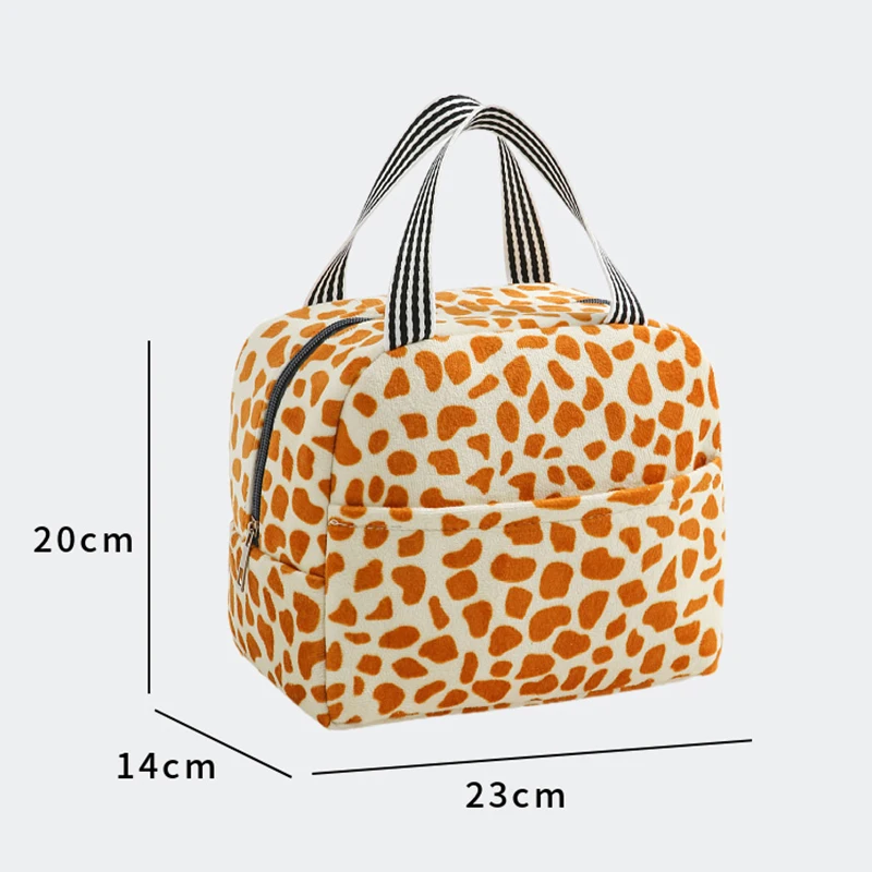 Portable Lunch Bag Women Men Thermal Insulated Lunch Box Leopard Tote Cool Handbag Waterproof Bento Bag Office Student Food Bag