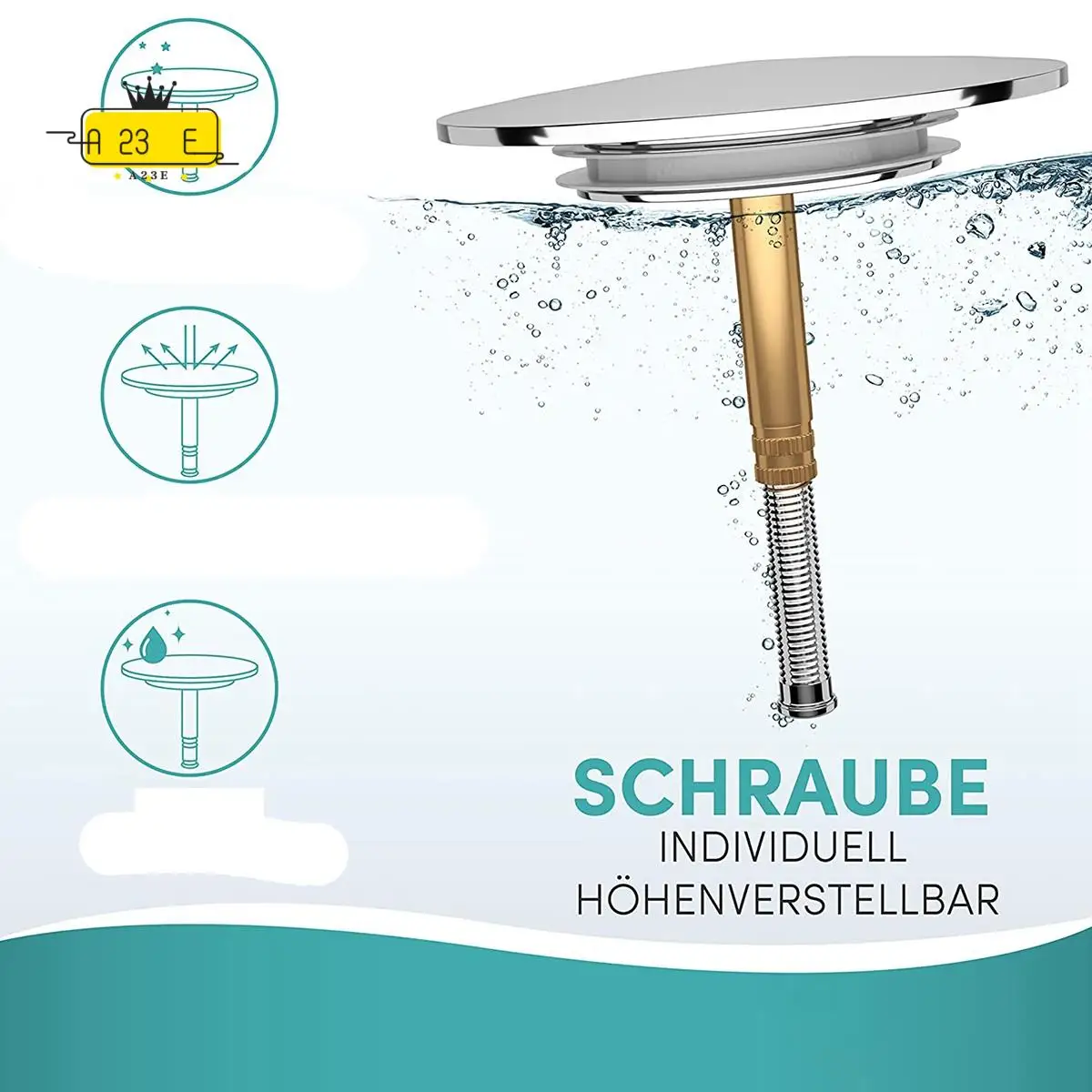 A23E-Bath Plug With Universal Fit - Rustproof Bathtub Plug With Double Seal - Bath Plug For Any Standard Bathtub In Chrome
