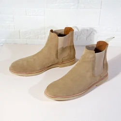 DONNAIN Classic Luxury Suede Leather Chelsea Boots Women Slip-On Crep Sole Top Quality Handmade Neutral Ankle Boots Couples Men