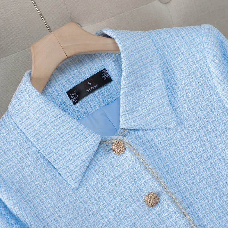 NAVIU 2025 ربيع جديد أنثى أنيقة واحدة الصدر زر البدلة سترة المرأة رفض طوق جيب كم طويل أبلى Mujer