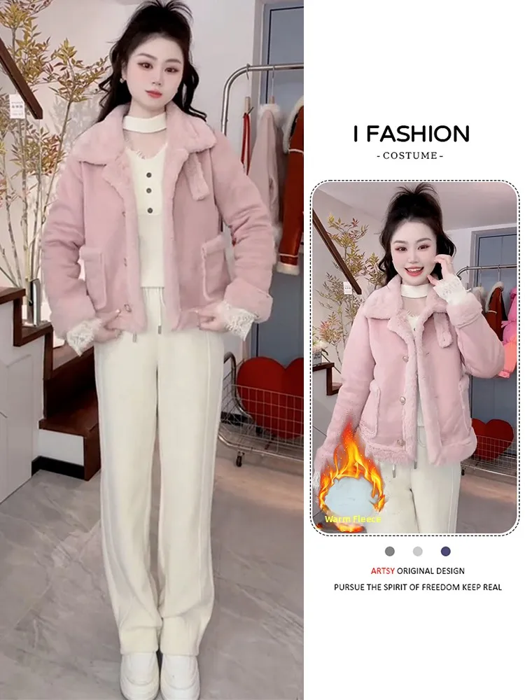 

Женская утепленная флисовая повседневная верхняя одежда: приталенное короткое пальто, модное, универсальное, зимнее, новинка