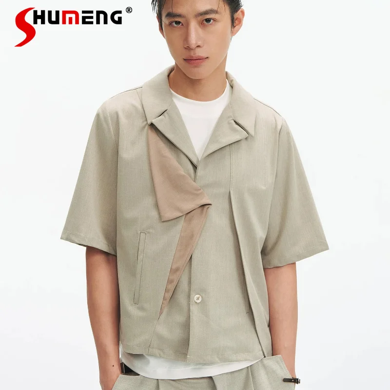 

Men's 2026 Spring Fashion Short-sleeve Shirts Male Stylish Chic Color Matching Tops Trend Single-breasted Handsome Simple Shirts