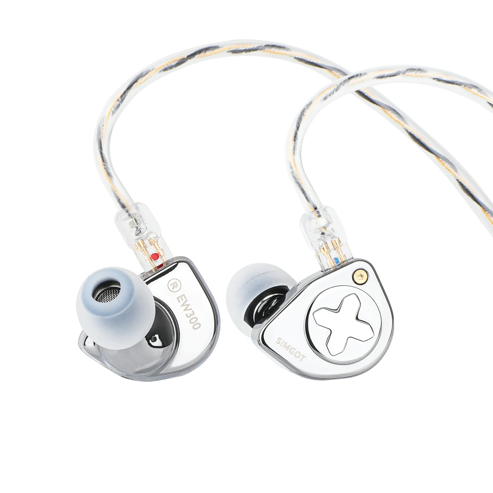 Auriculares SIMGOT EW300 1DD + 1 Planar + 1PZT con controlador híbrido IEM HIFI con boquillas desmontables Cable OFC IEM plateado para músico