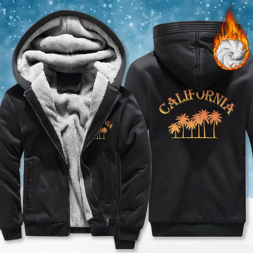 أشجار جوز الهند في كاليفورنيا طباعة جاكيت زيبرا رجل موضة الصوف هودي الشتاء رشاقته الملابس الذكور الشارع خمر جيب الأعلى