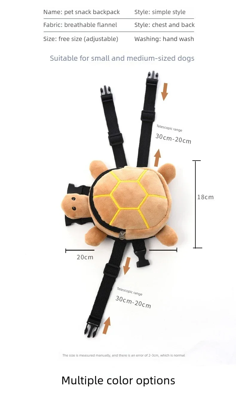 1 x süßer Haustier-Rucksack mit Schildkrötenmotiv, verstellbares Brustgeschirr mit Leinenhalter für kleine und mittelgroße Hunde, Katzen, zur Aufbewahrung von Leckerlis für Spaziergänge im Freien – Detail 2