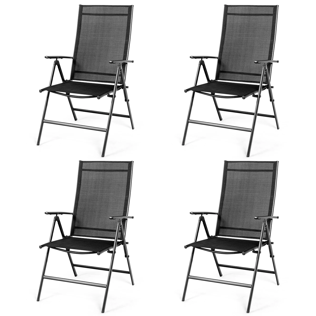 4PCS Patio Folding Dining Chair Recliner Adjustable Camping Portable