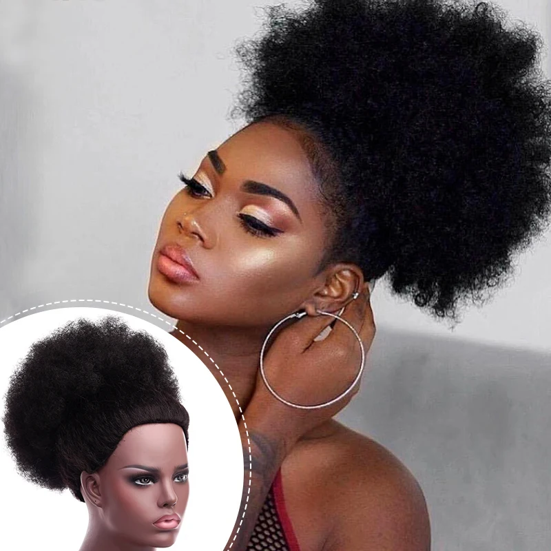 Afro Puff kucyk ze sznurkiem dla czarnych kobiet krótki perwersyjne kręcone Afro kucyk włosy syntetyczne Puffs Afro kok kucyk