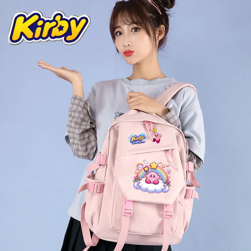 Mochilas bonitas Kirby para niñas, mochila escolar rosa a la moda para estudiantes, mochila con estampado gráfico de Anime de dibujos animados, bolsa portátil de gran capacidad para regalo