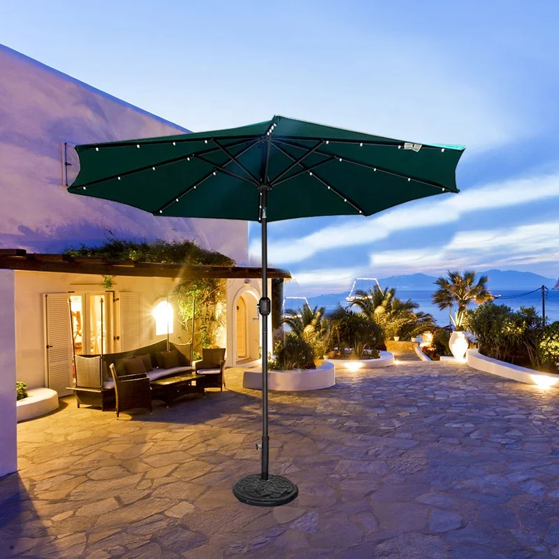 L Factory Price Stock  Solar Patio Umbrella With Led Light Crank Tilt Adjustment Garden Umbrella Market Patio Sunshade Parasol