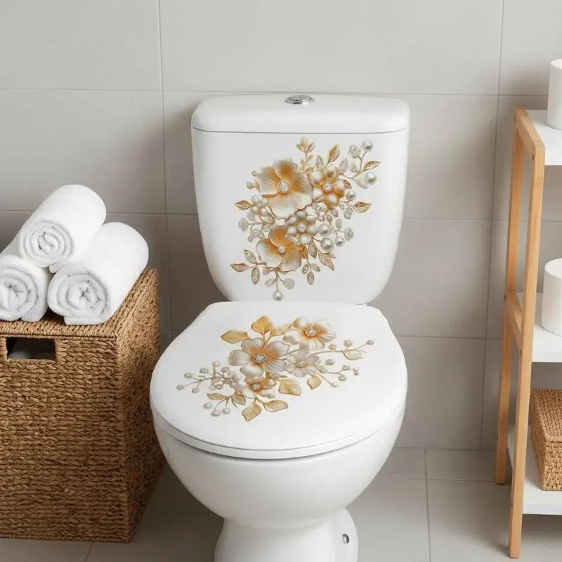 Waterproof Floral Toilet Sticker Non-Toxic PVC Self-Adhesive Wall Decal for Bathroom Toilet Seat Home Decor